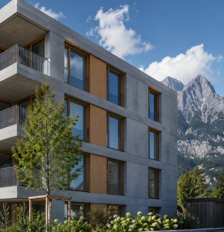 Fassade eines sanierten Wohngebäudes